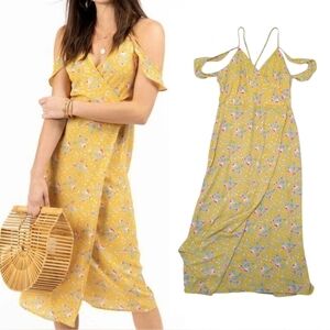Floral Yellow Off Shoulder Midi Dress Size Small
